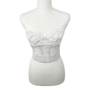 Vintage Valmont Ribbed Corset Women 34B White Floral Lace Strapless Union Made